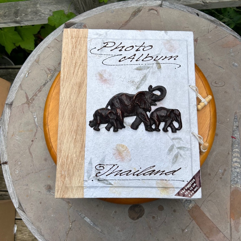 Handmade Elephant Photo Album Guest Book Large White 3D Relief Thailand Boho Eco